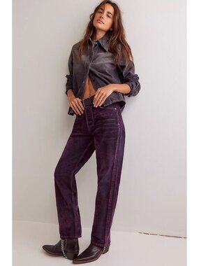 Free People Purple We The Free First Class Relaxed Straight Flock Jeans NWOT 25